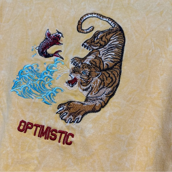 Men’s Blind Rooster Sweatshirt Small Optimistic Golden Tiger Koi Embroidered - Picture 4 of 6